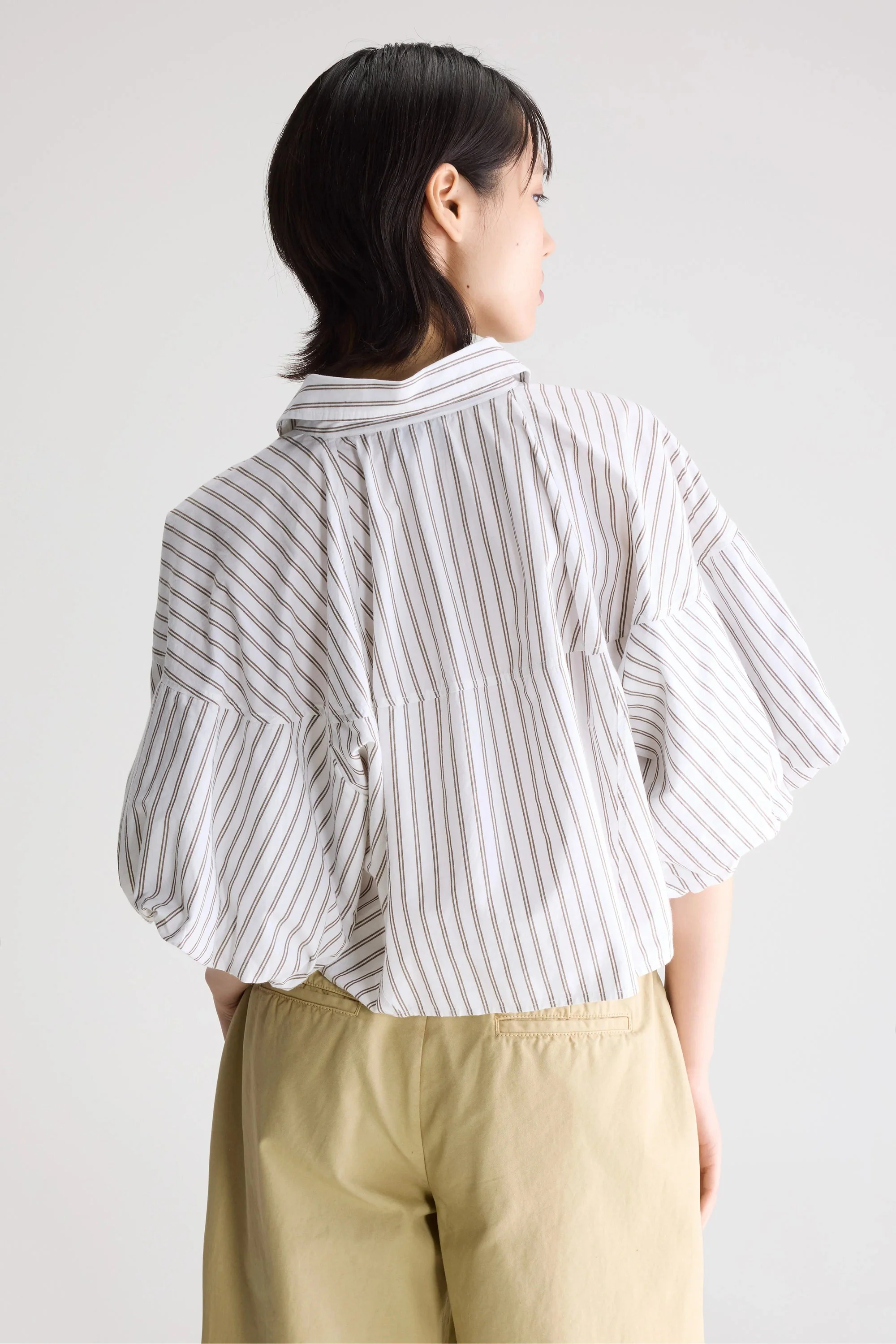 Women Button-Down Blouse 100% Cotton Poplin - White Stripe-A - Image 3