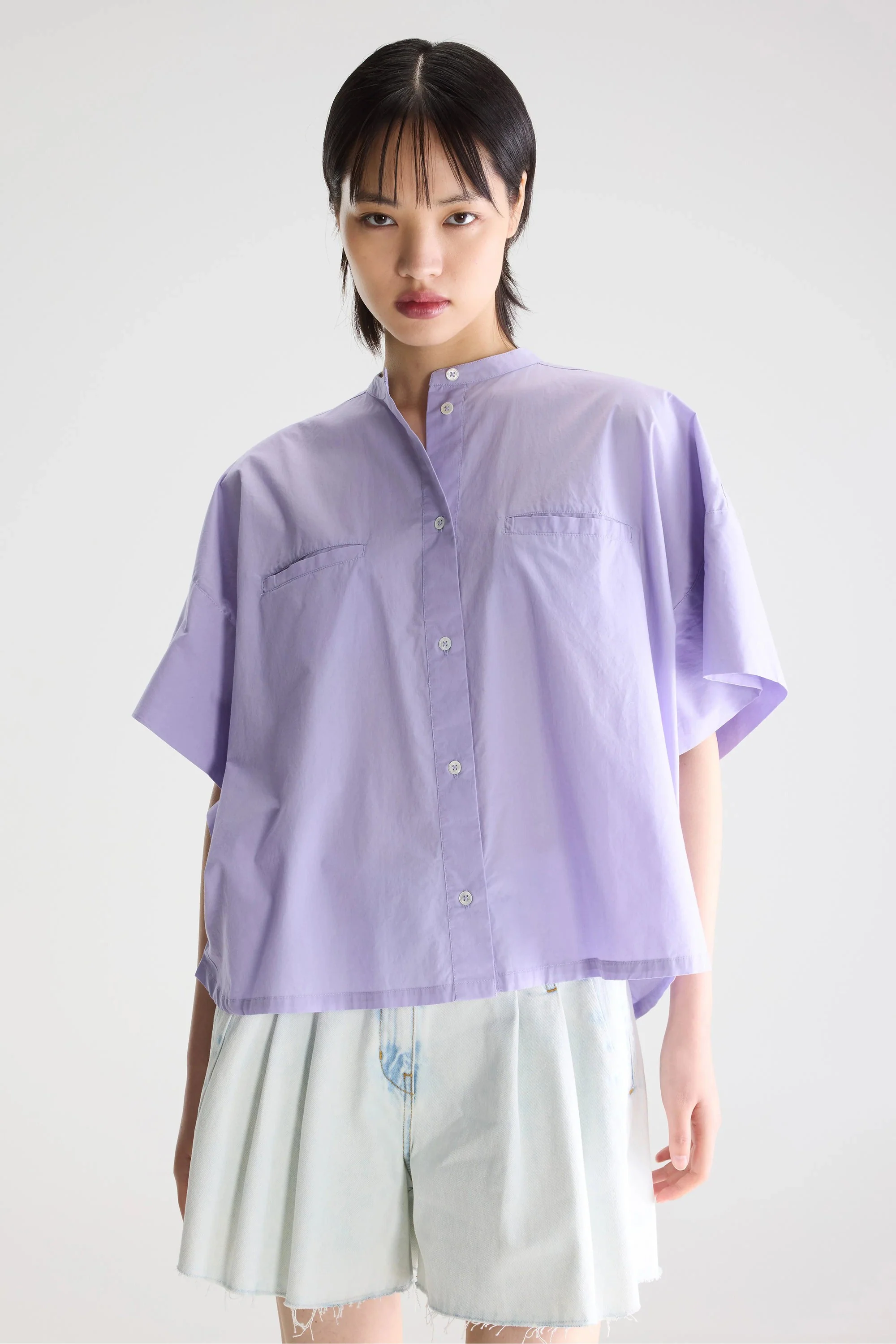 Women Button-Down Blouse Organic Cotton Poplin - Iris
