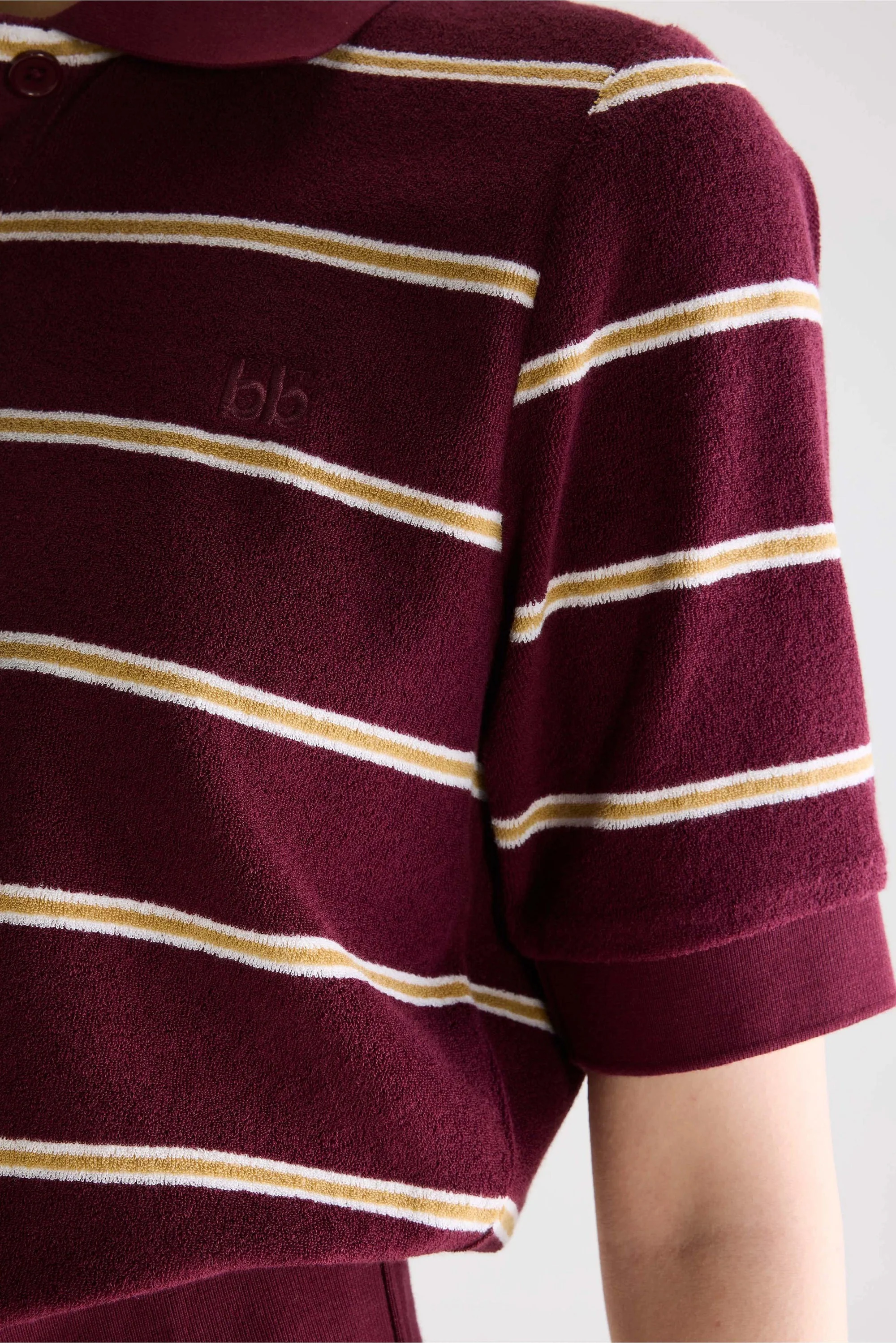 Men's Polo Shirt Regular-Fit Terry Cloth - Burgundy Stripe Stripe-A - Image 5