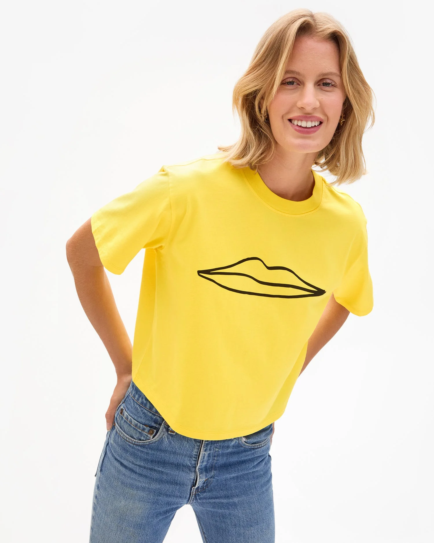 Clare V. Women's 100% Cotton Le Carré Graphic T-Shirt -  Surrealisme Lips Bright-Yellow - Image 2