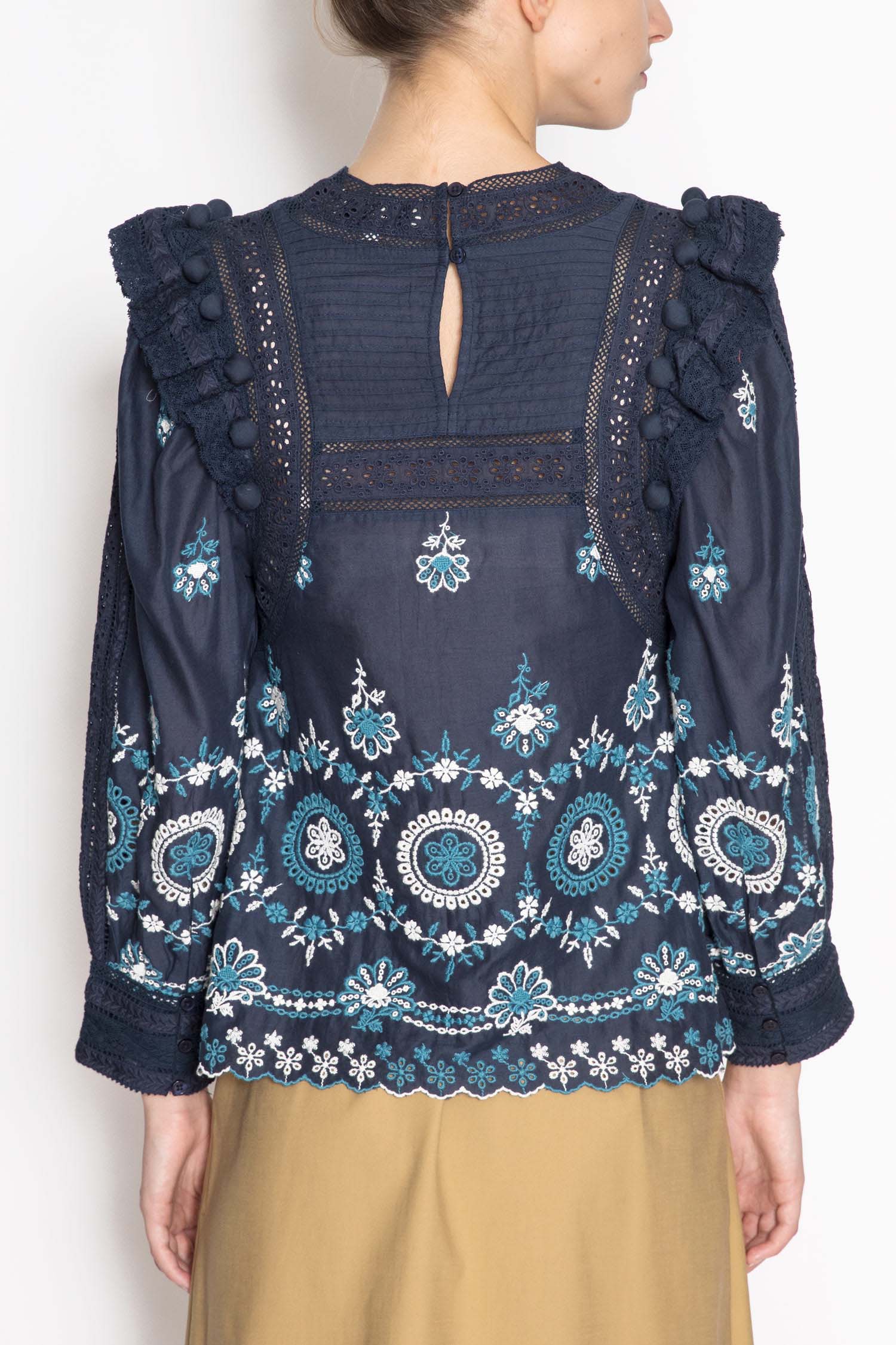 Embroidered Laced Long Sleeve Blouse - Image 2
