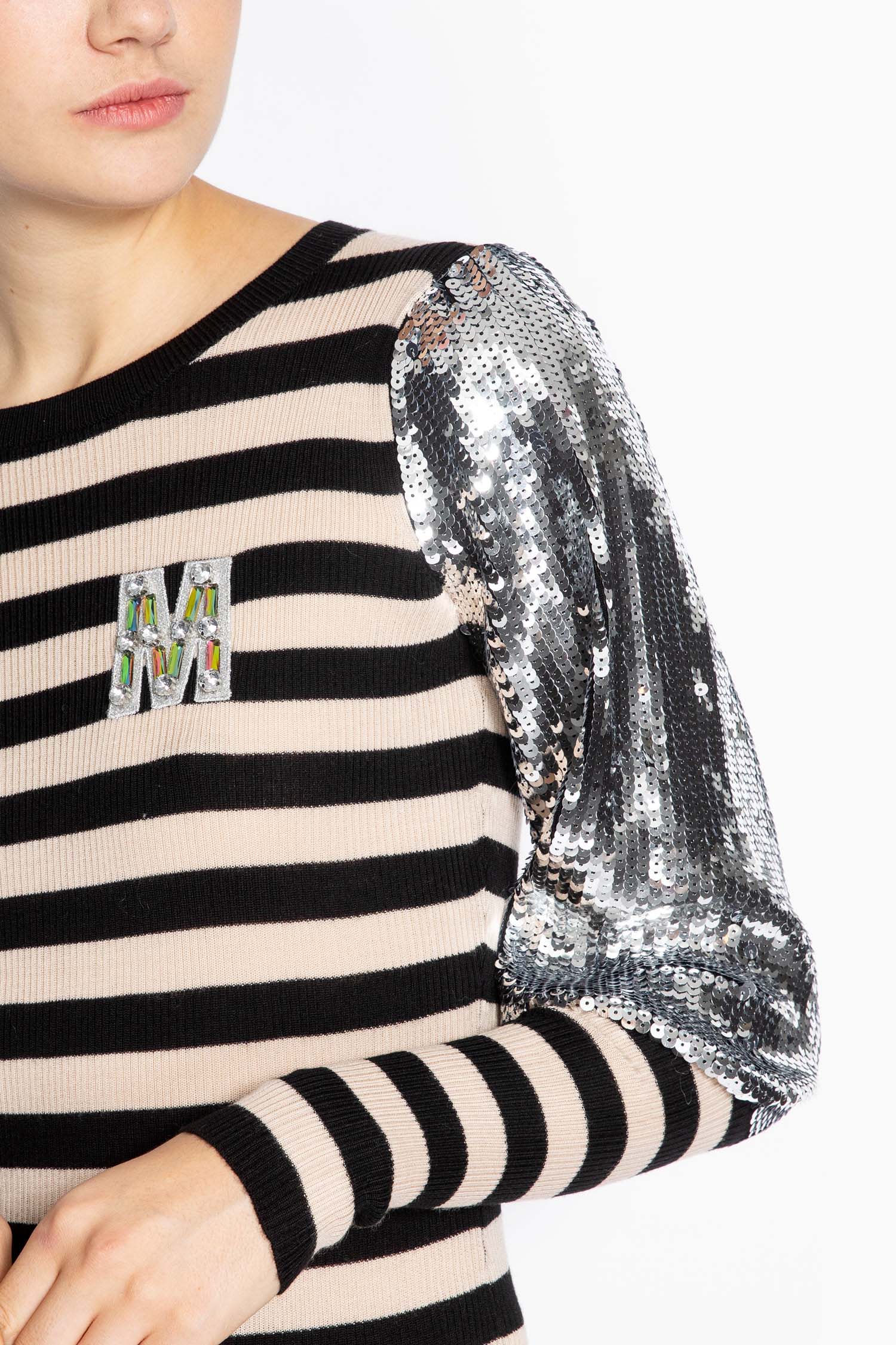 Extrafine Merino Wool Striped Jumper With Sequins - Image 3