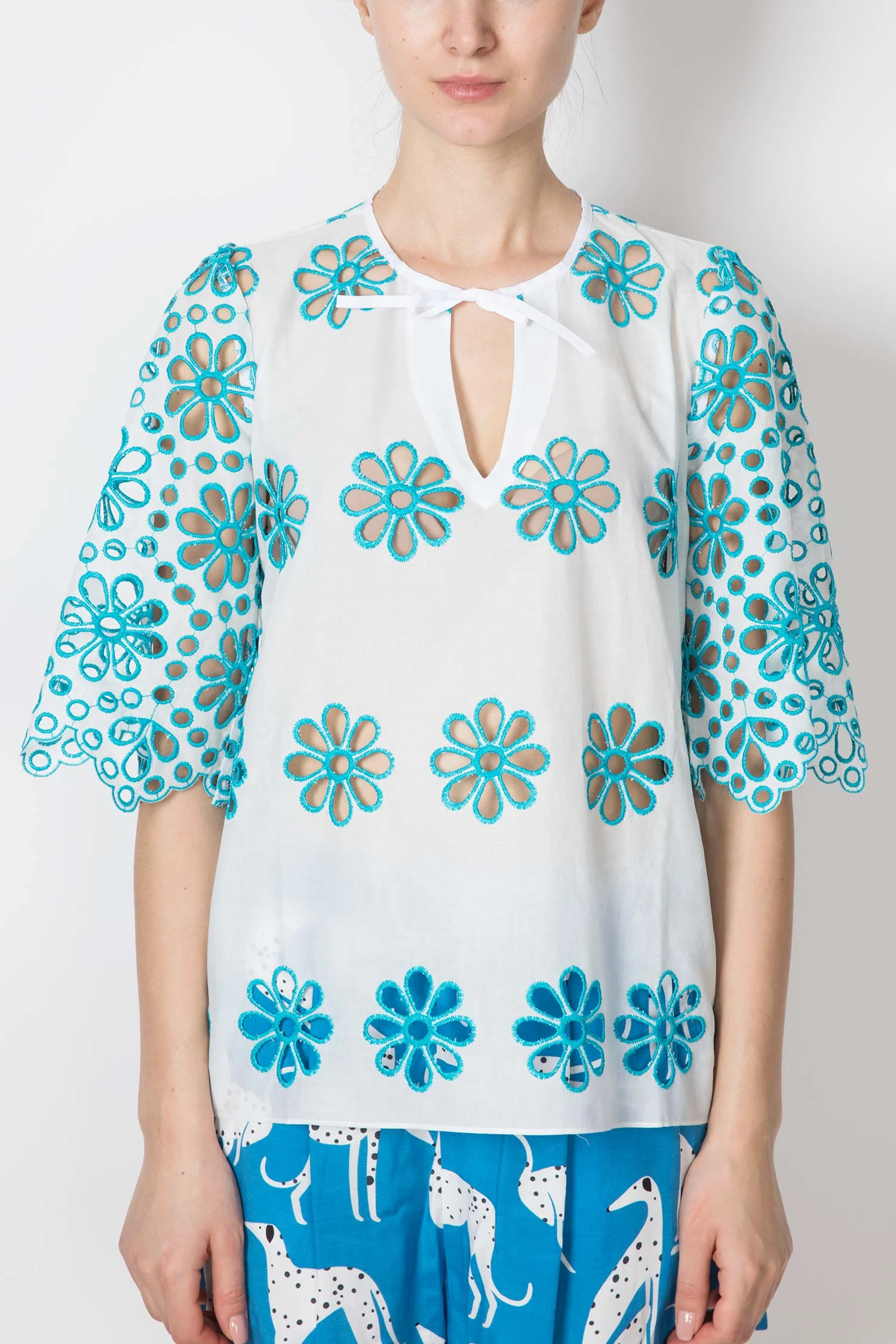 Floral Embroidered Top with Keyhole - Image 3