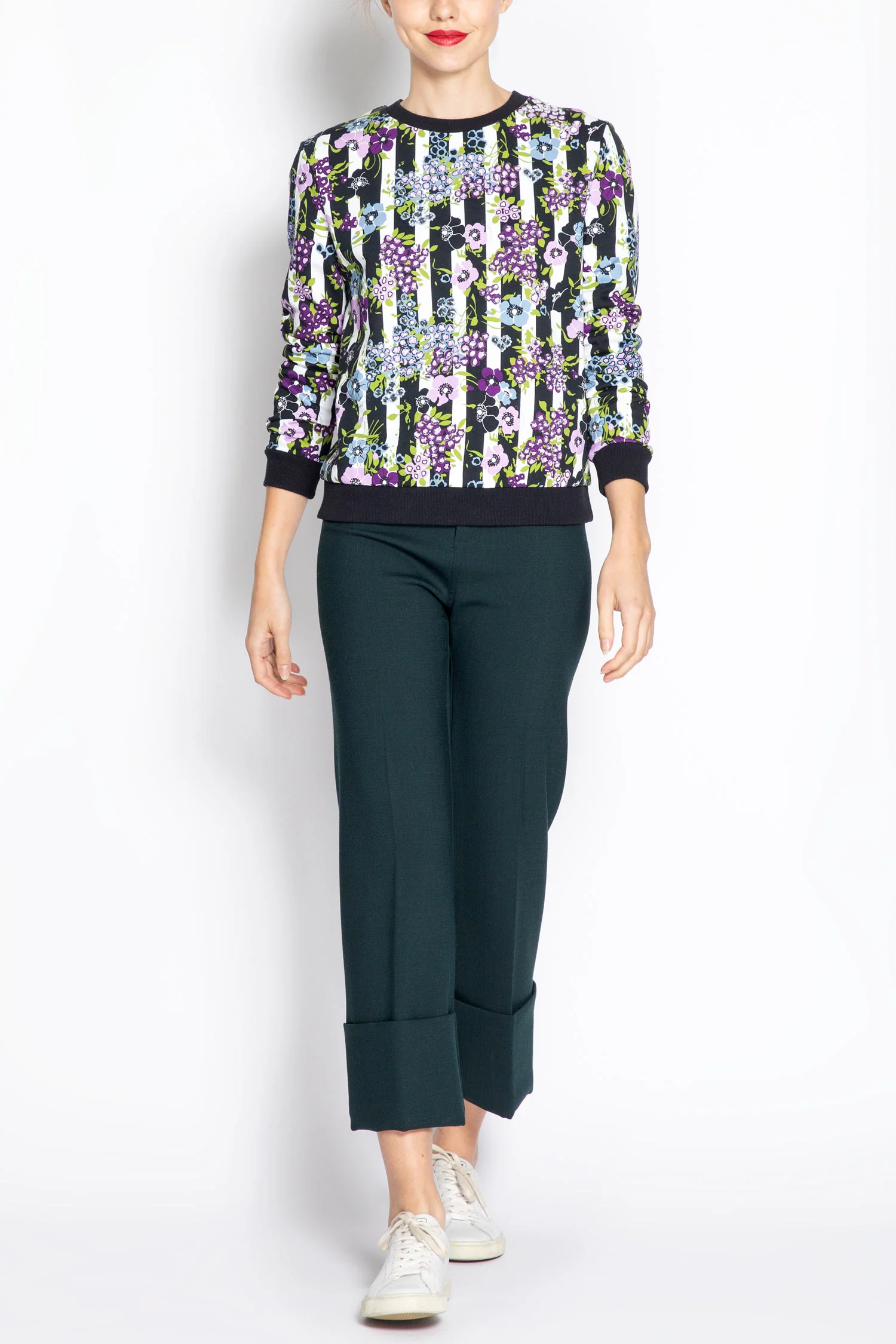 Floral Print Top With Stripes - Image 3