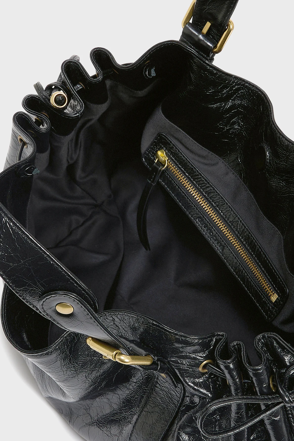 Women's Handbag Lux Genuine Crumpled Full-Grain Leather - Black - Image 4