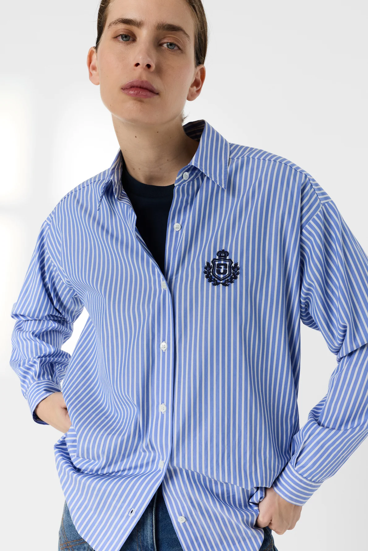 Women's Button-Down Blouse 100 Percent Cotton - Blue - Image 3