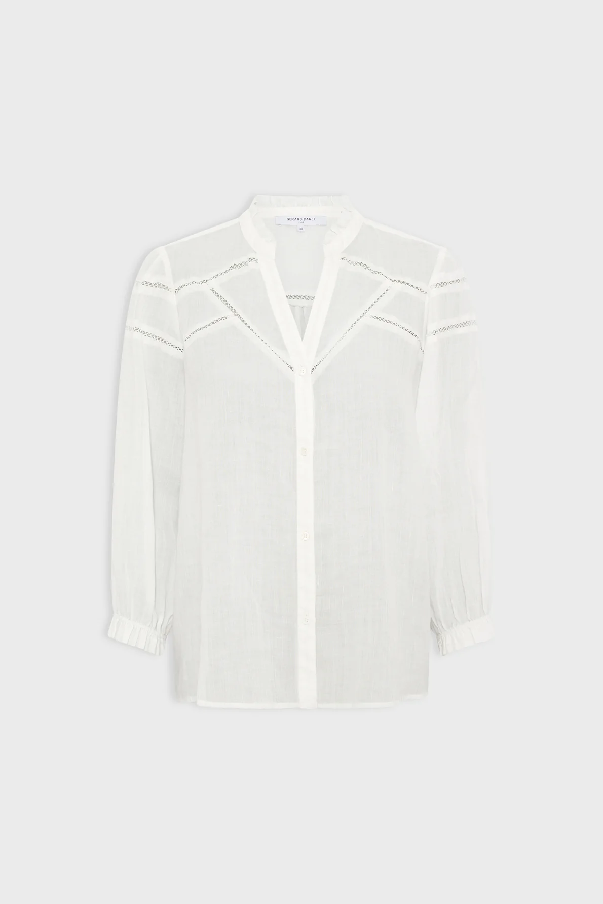 Women's Button-Down Blouse With Embroidered Openwork Ramie - Ecru
