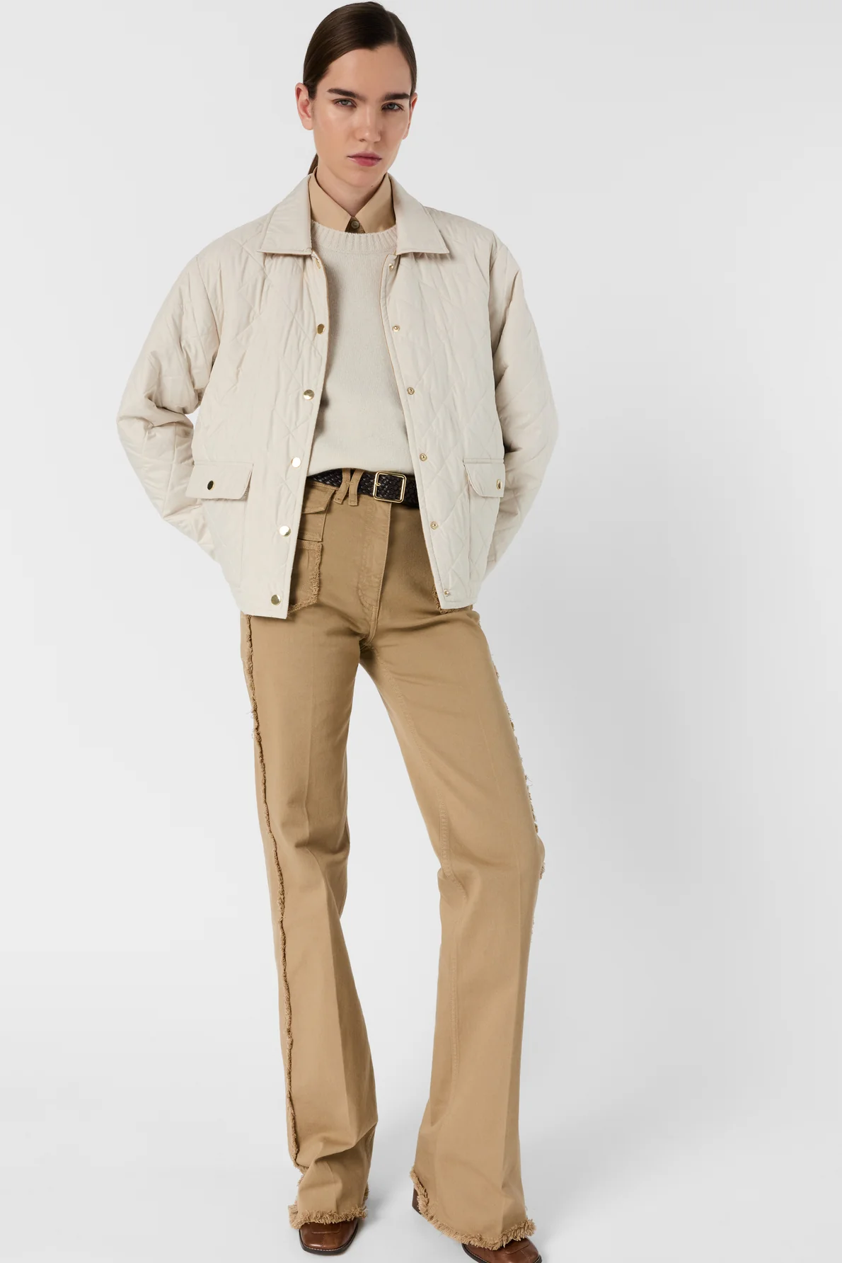 Unisex Quilted Jacket Lightweight Technical Fabric - Natural - Image 11