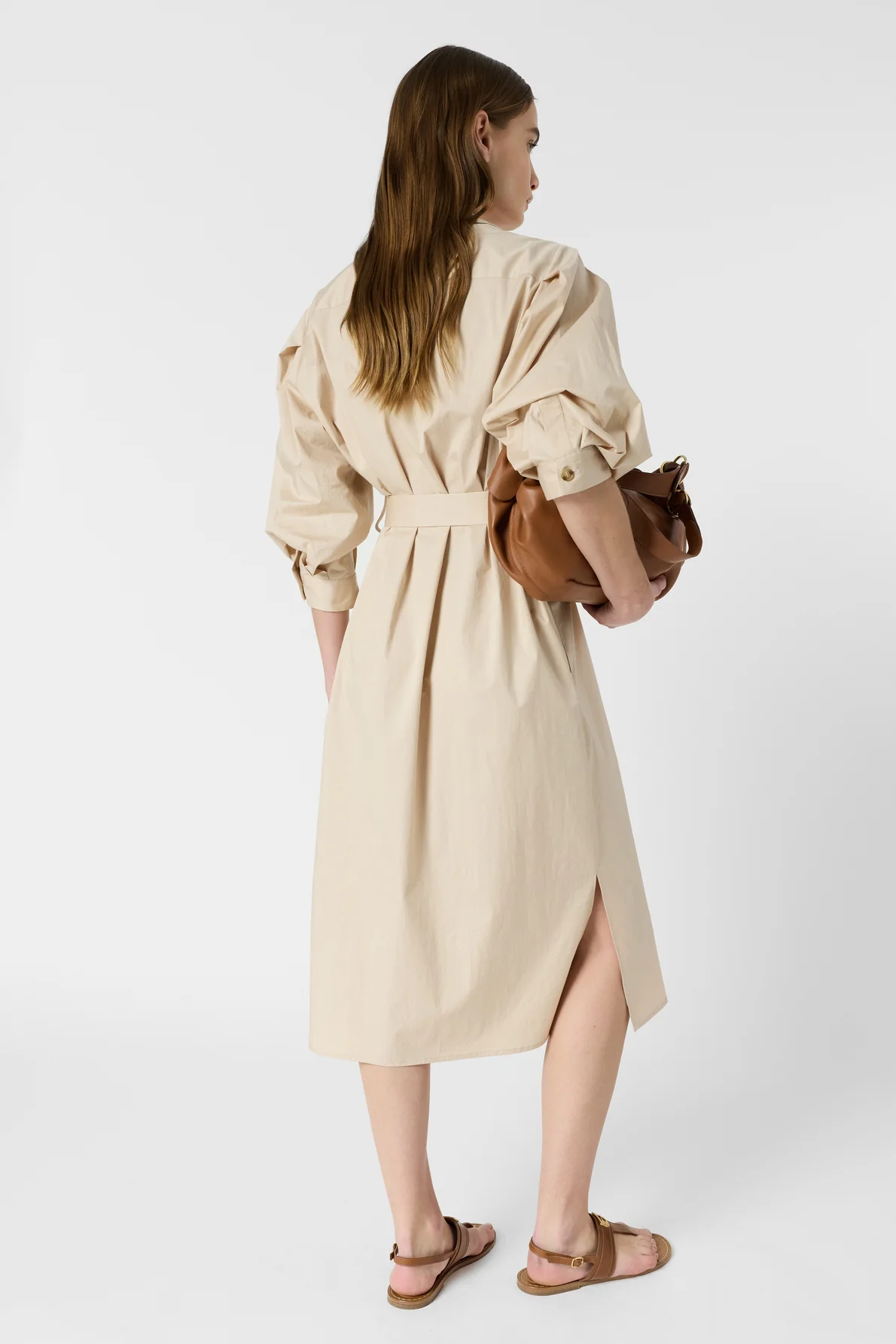 Women's Tailored Button-Down Shirt Dress Cotton - Natural - Image 4