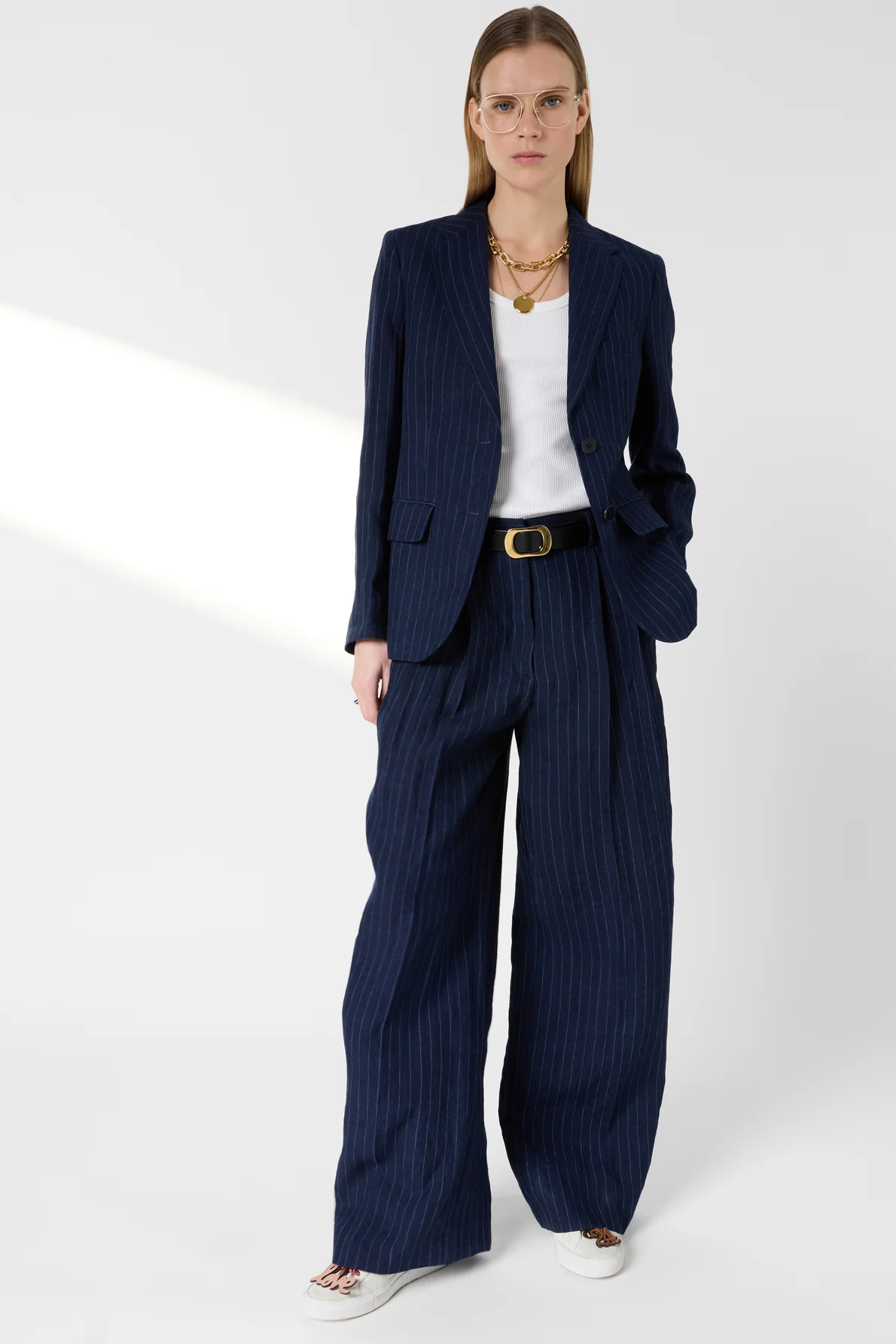 Women's Casual Jacket Mid Length Relaxed Fit Linen - Navy - Image 8