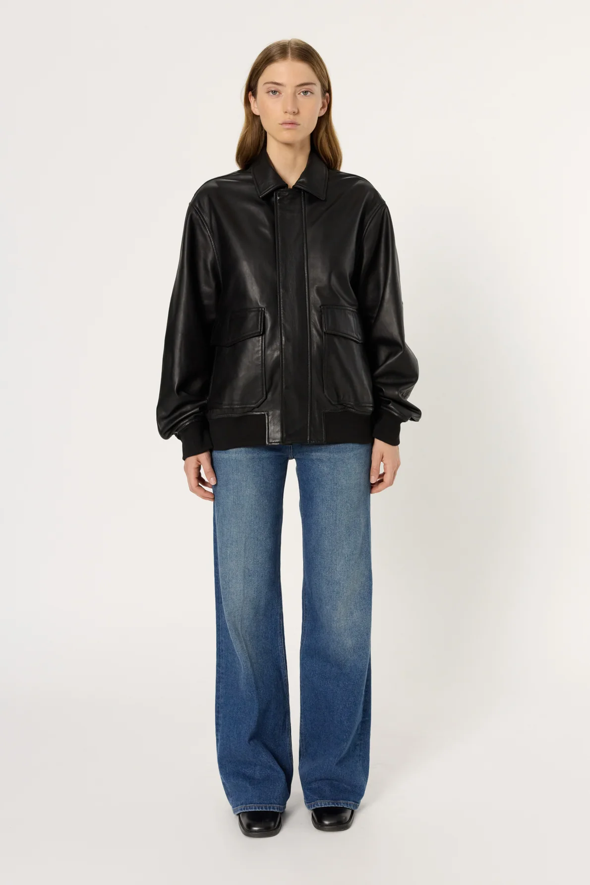 Unisex Leather Bomber Jacket Nima Lamb Leather - Black - Image 3