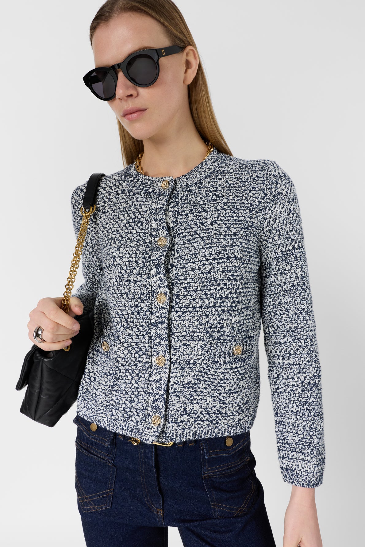 Women's Cardigan Knit Sweater 100% Cotton - Blue Navy - Image 3