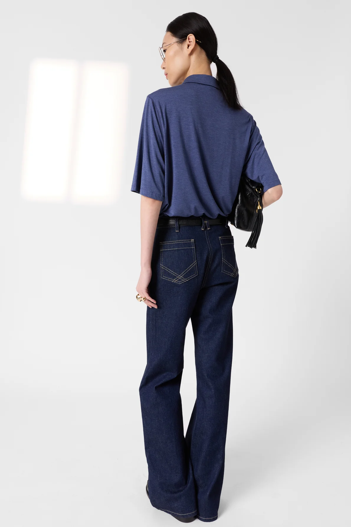 Unisex Polo T-Shirt Premium Organic Cotton Knit - Indigo - Image 4