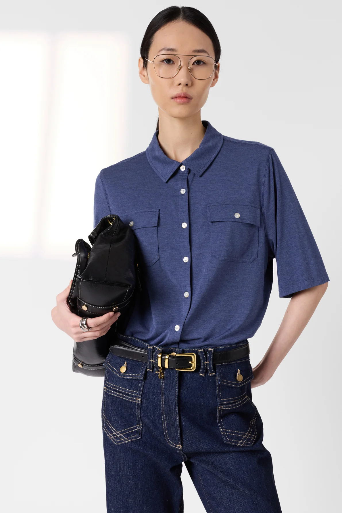 Unisex Polo T-Shirt Premium Organic Cotton Knit - Indigo - Image 5