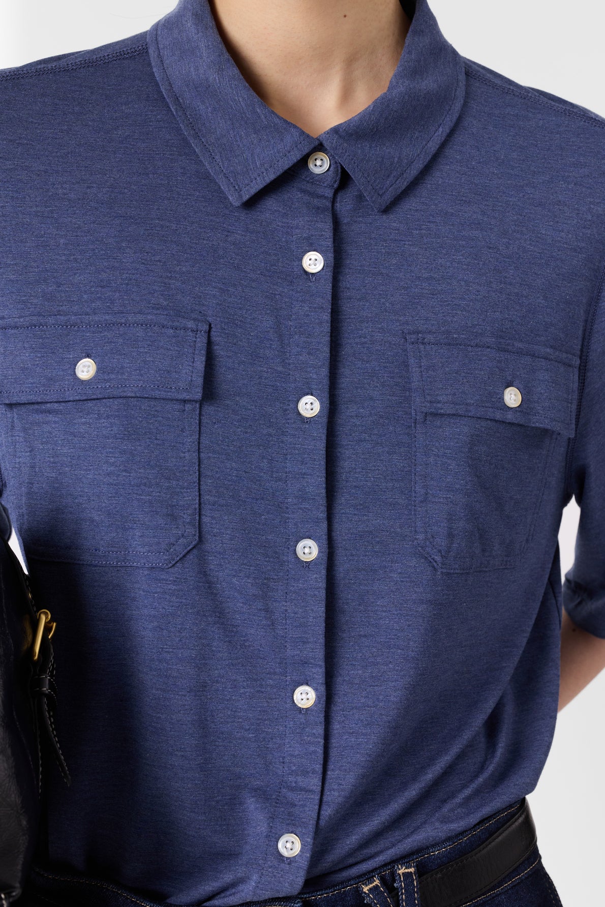 Unisex Polo T-Shirt Premium Organic Cotton Knit - Indigo - Image 6