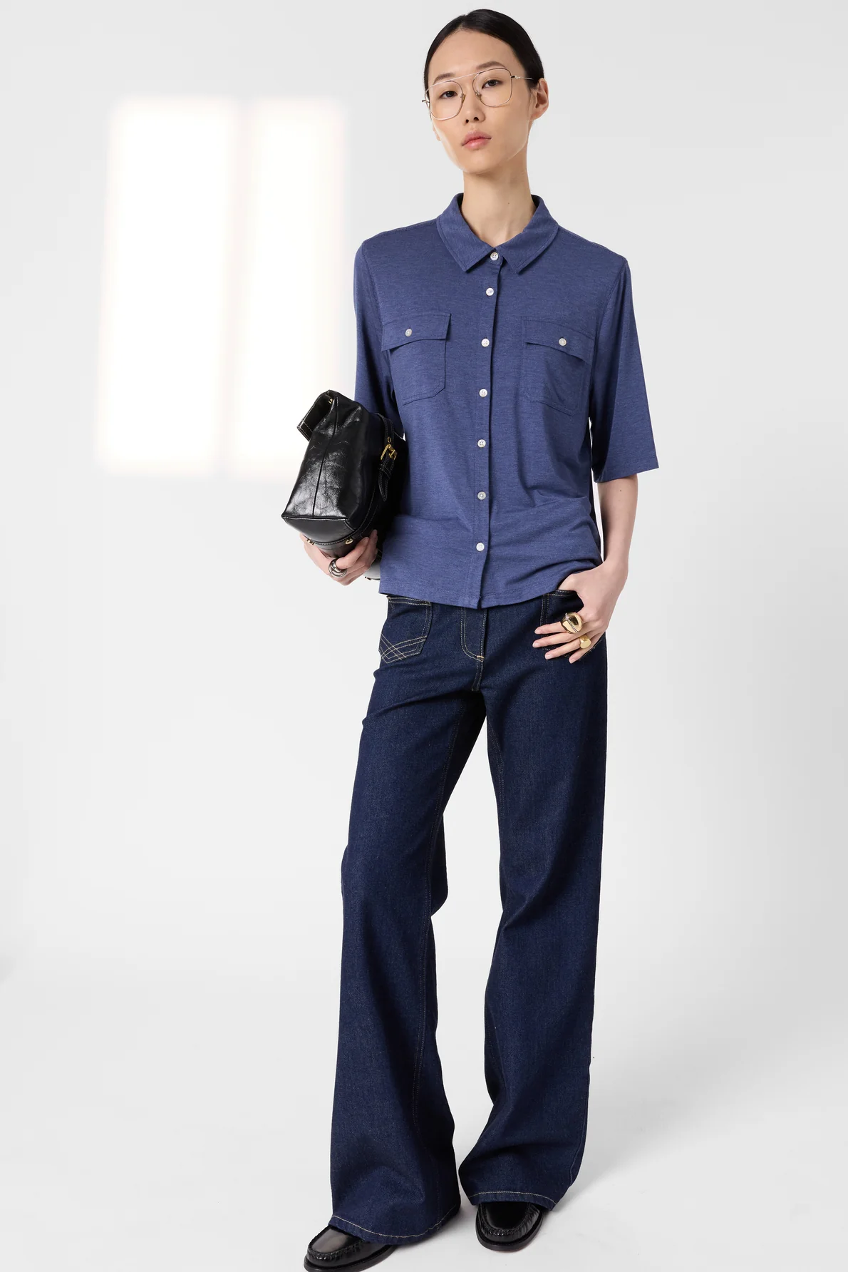 Unisex Polo T-Shirt Premium Organic Cotton Knit - Indigo - Image 8