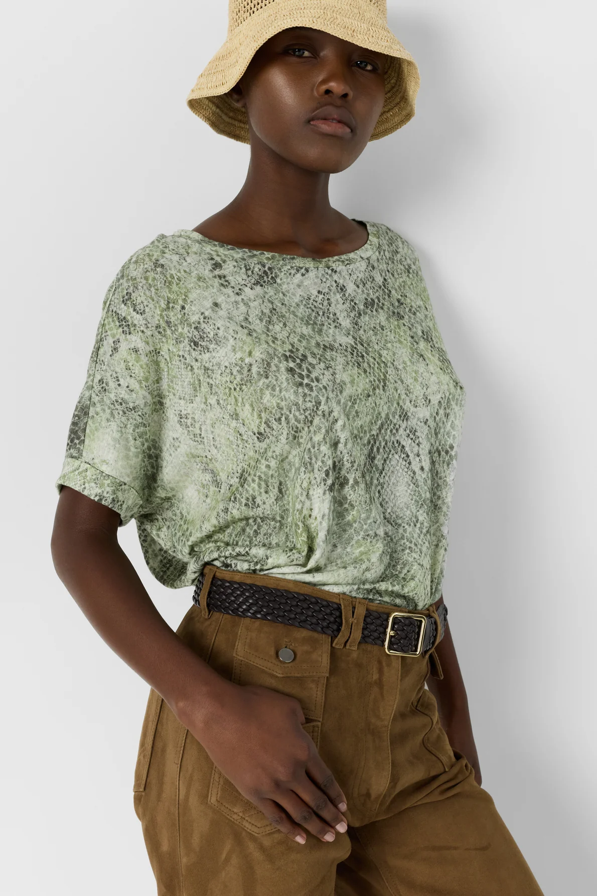 Women Oversized T-Shirt 100 Percent Cotton Jersey - Khaki-Green - Image 5