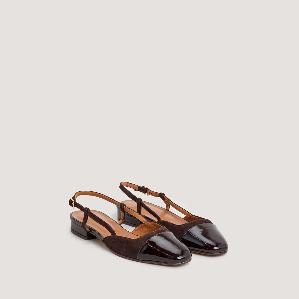 Ballerines Dhapou Vernis/velour Marron-Fonce-marron - Image 2