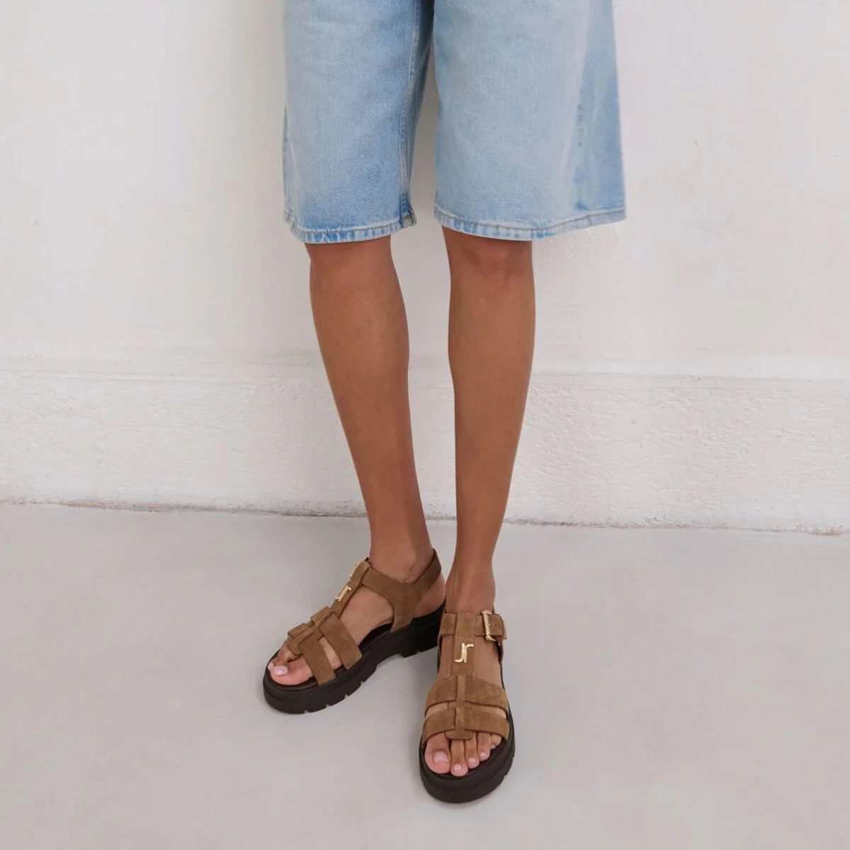Women Sandals Soft Textured Crust Leather - Taupe - Image 2