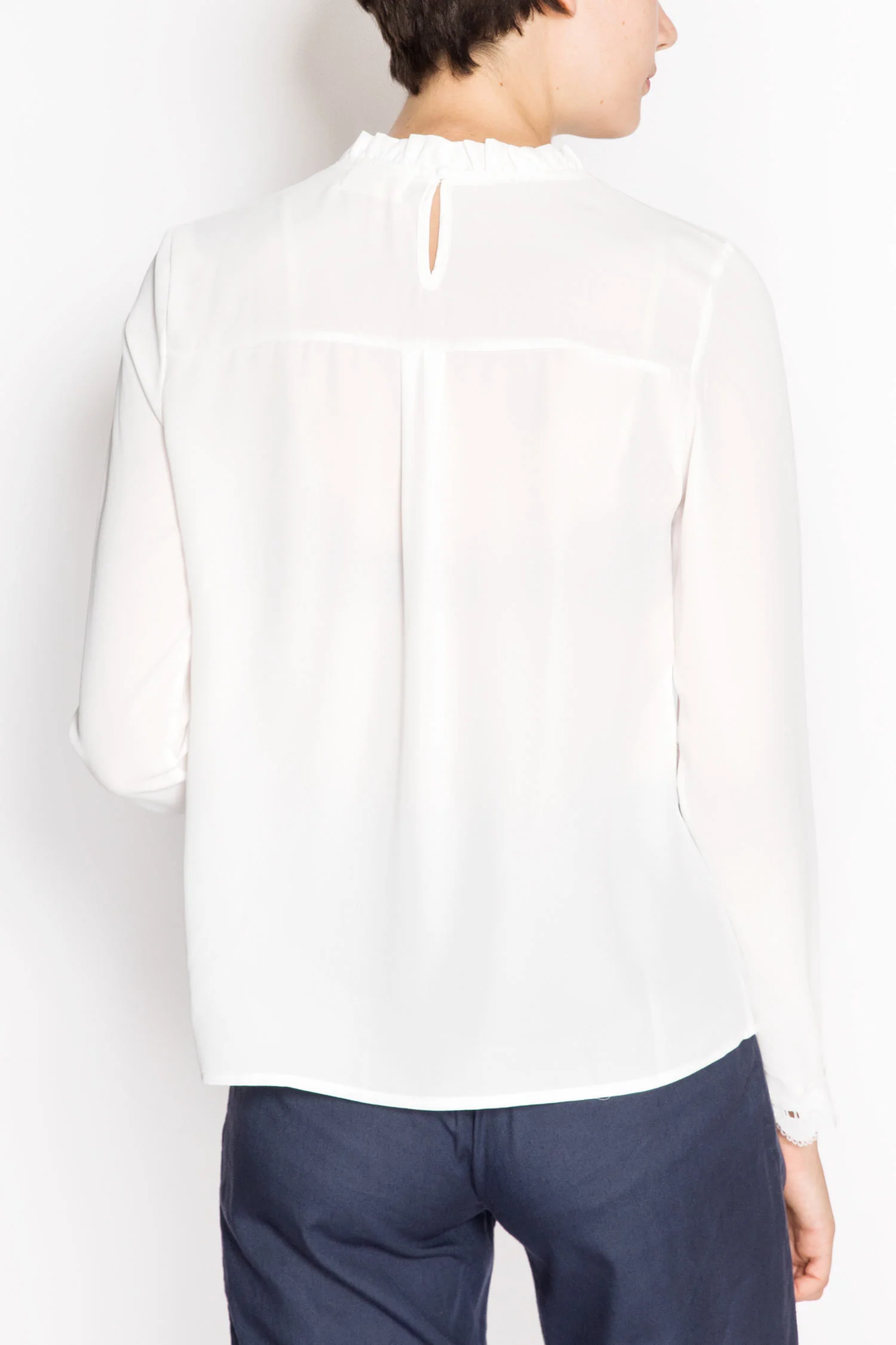 Lace Insert Blouse With Front Ribbon - Image 2