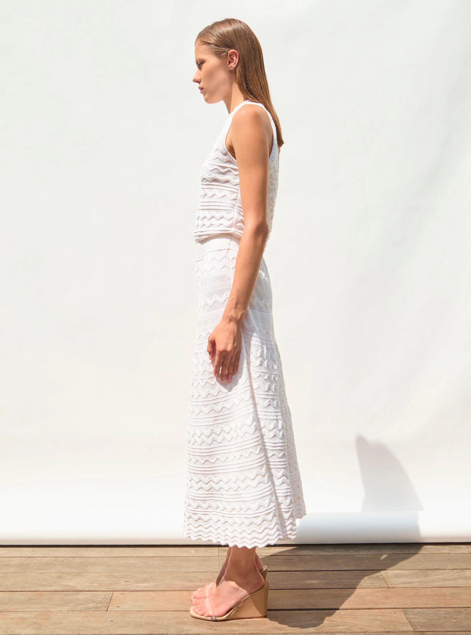 Molli Women’s Cecilia Pointelle Knit Midi Dress 91% Cotton - White Milk - Image 4