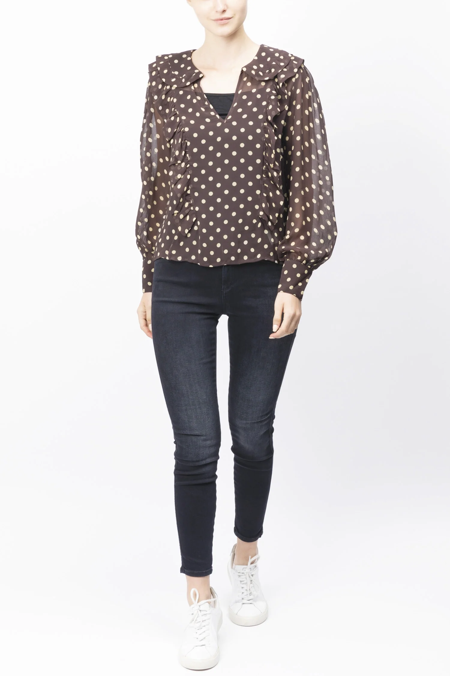 Polka Dot Printed Ruffle Blouse - Image 4