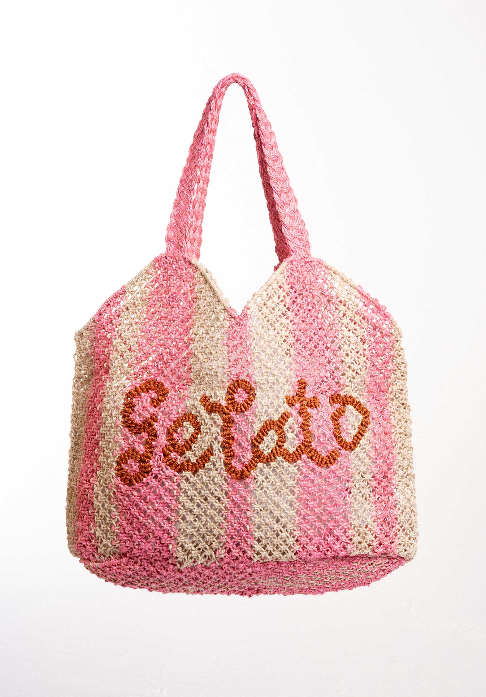 The Jacksons Drew Gelato Handwoven Jute Beach Bag Rose