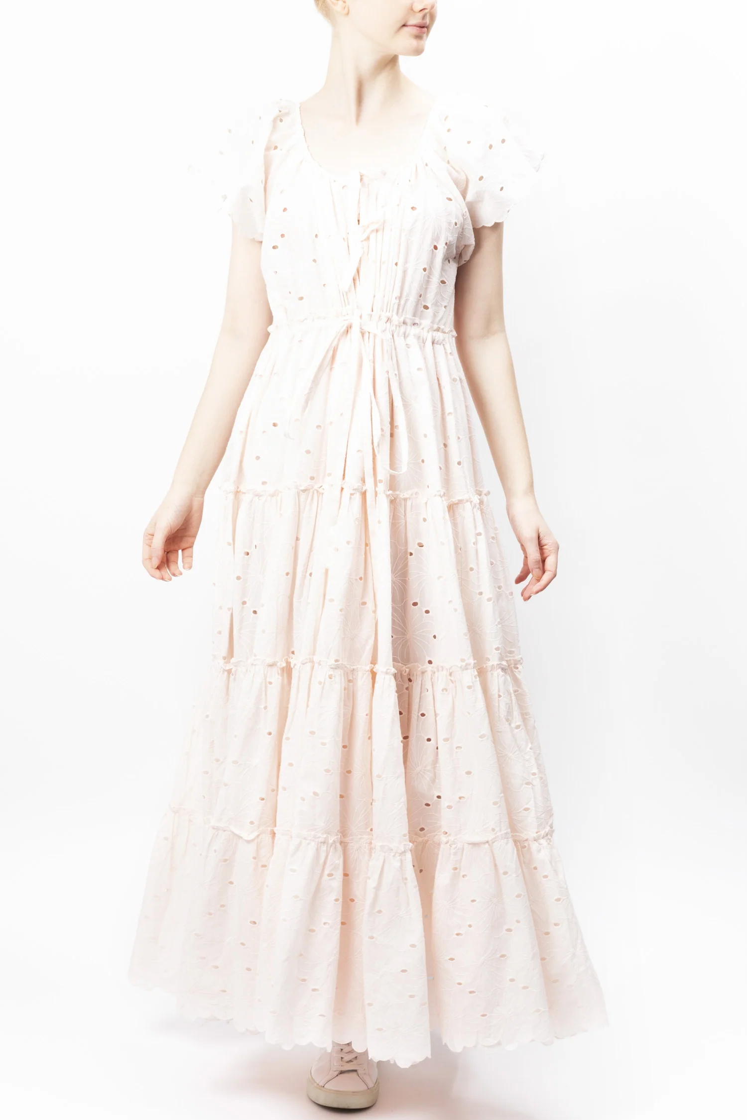 Tie-neck Tiered Cotton Dress