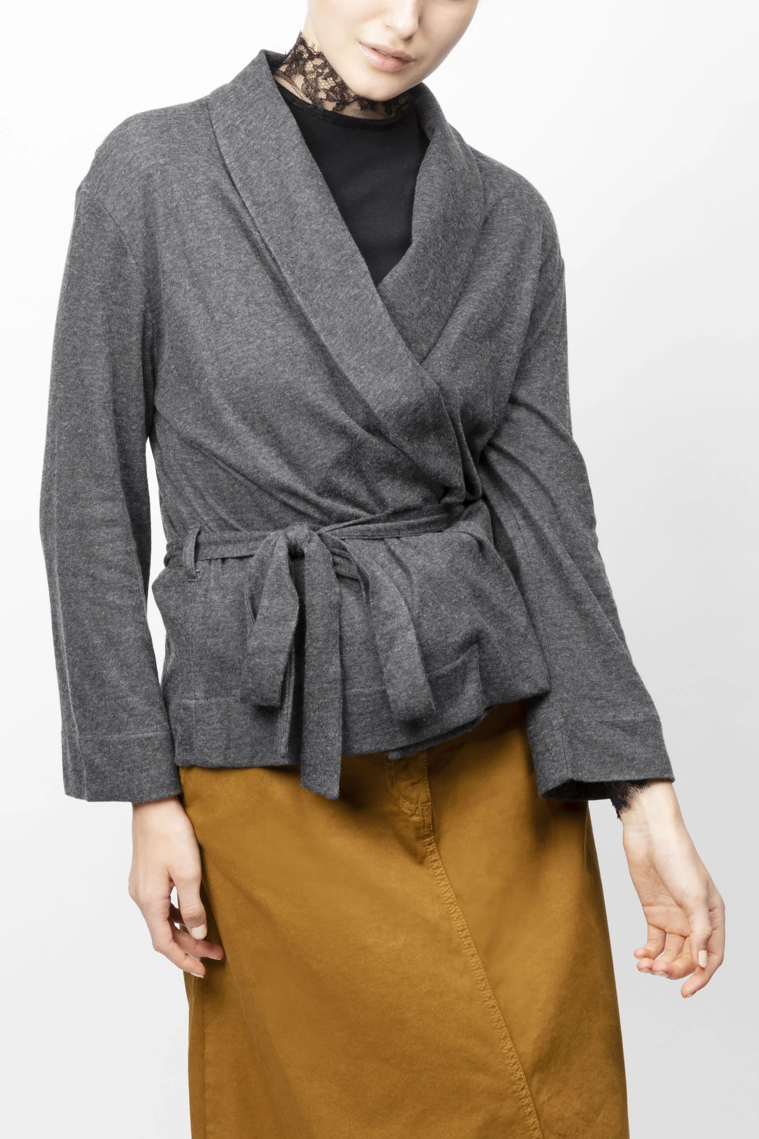 Tie-waist Knitted Jacket In Cotton And Cashmere Blend