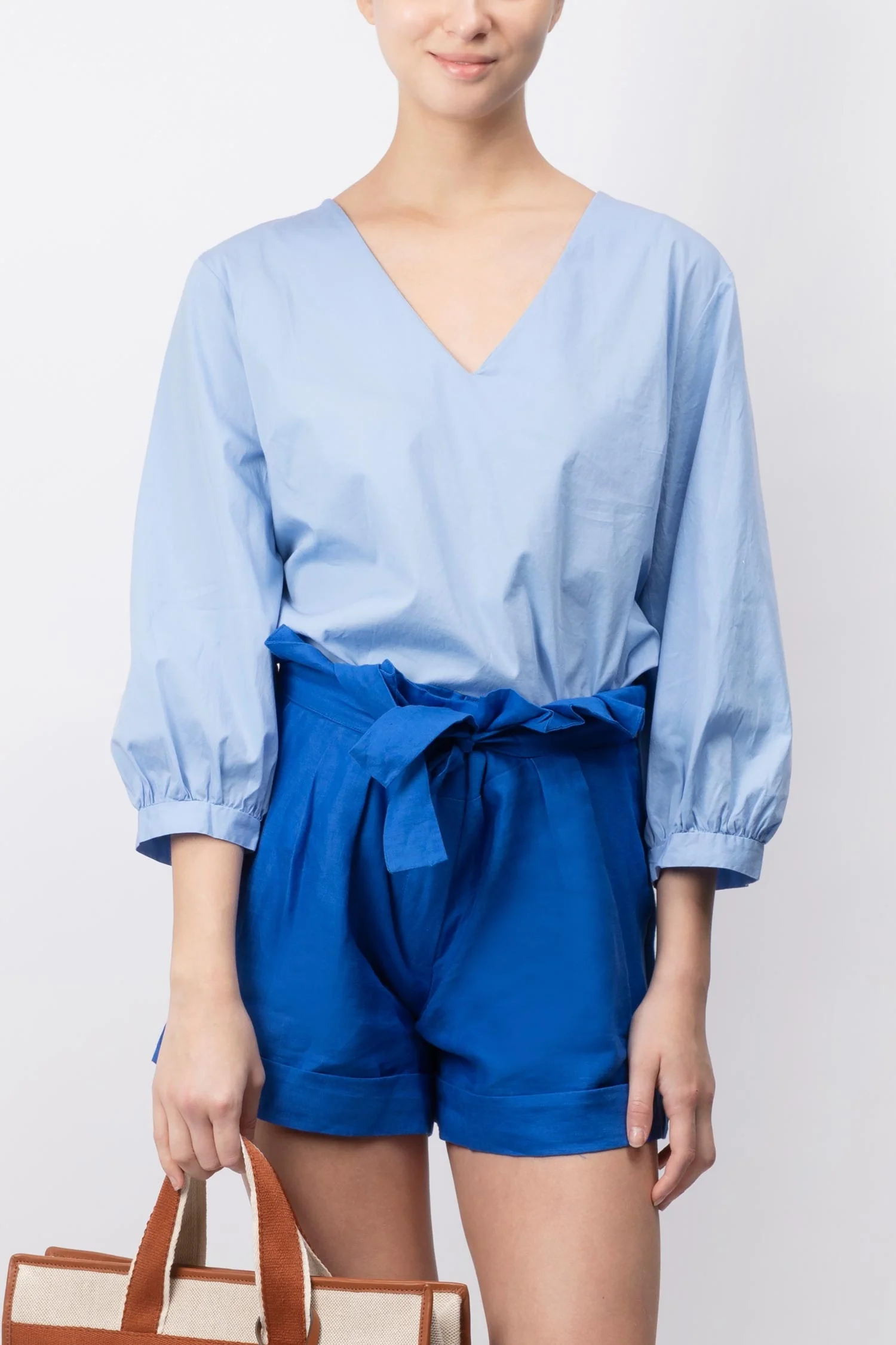 V-neck Cotton Blend Blouse